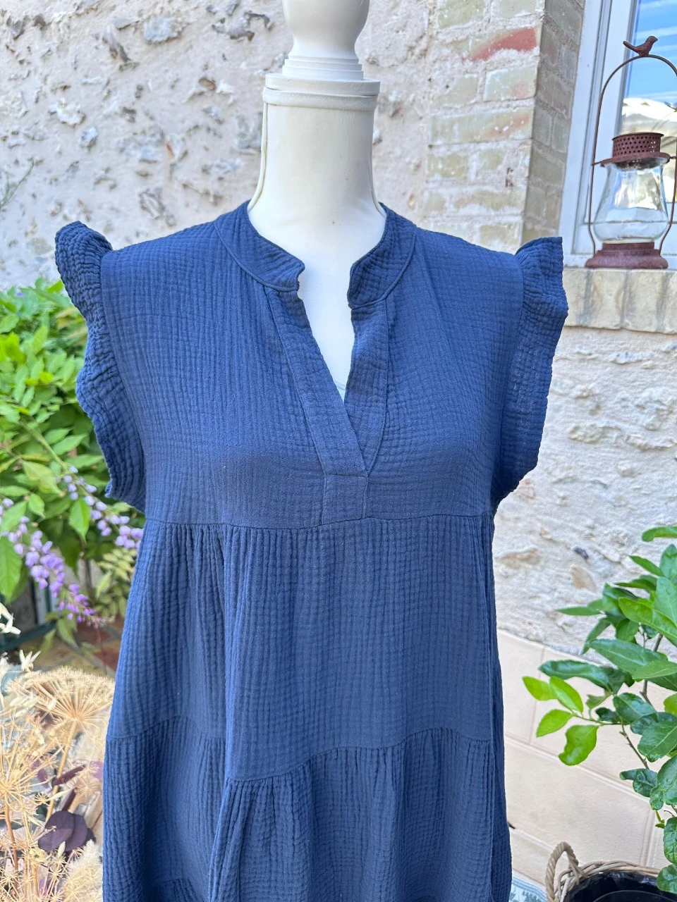 Vestido de gaze de algodão azul marinho – photo 2